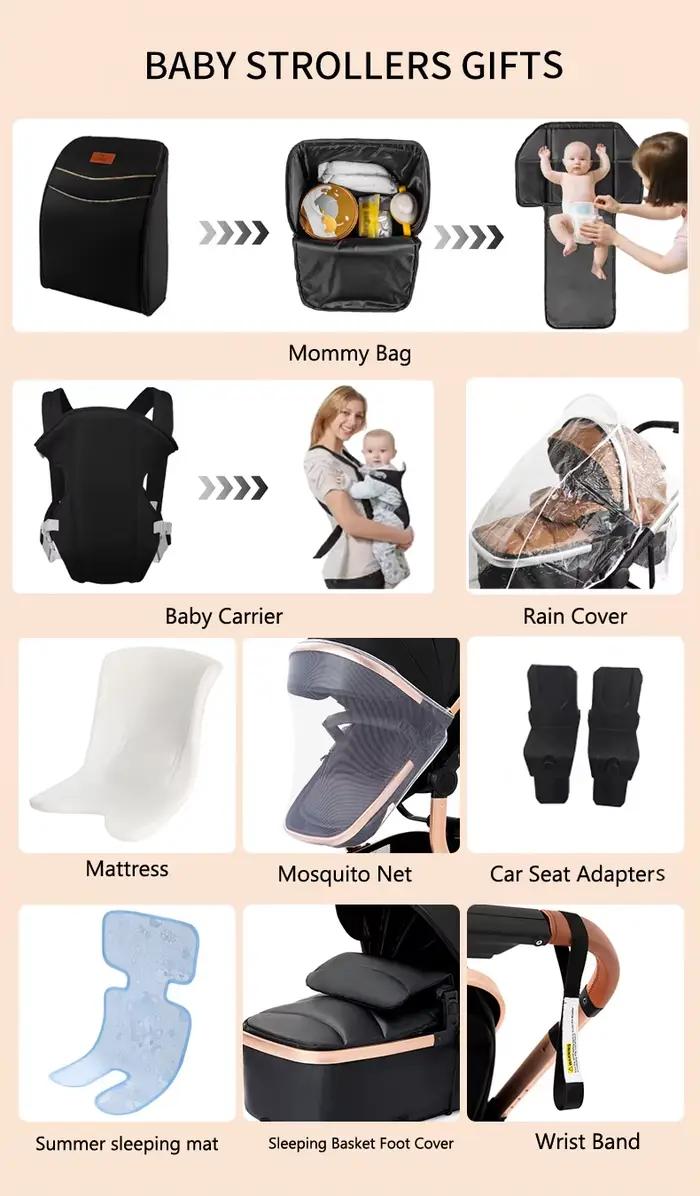 Poussette bébé 3 en 1, poussette légère pliable avec accessoires, poussette, landau, siège auto bébé