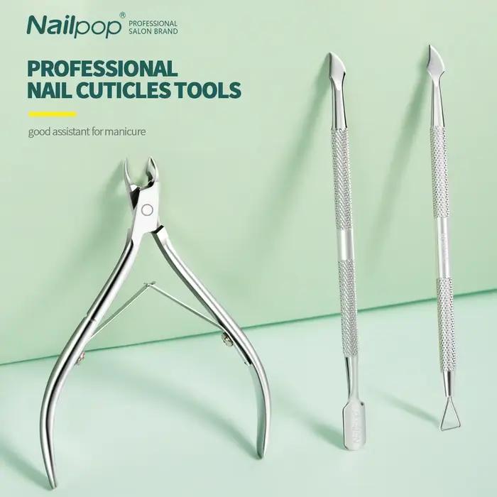 Nailpop ciseaux à cuticules en acier inoxydable manucure pédicure tondeuse et poussoir argent peau m
