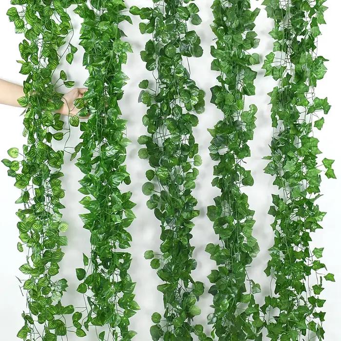 Guirlande de feuilles de lierre vert artificielles de 2.1M, vigne murale suspendue en soie, décorati