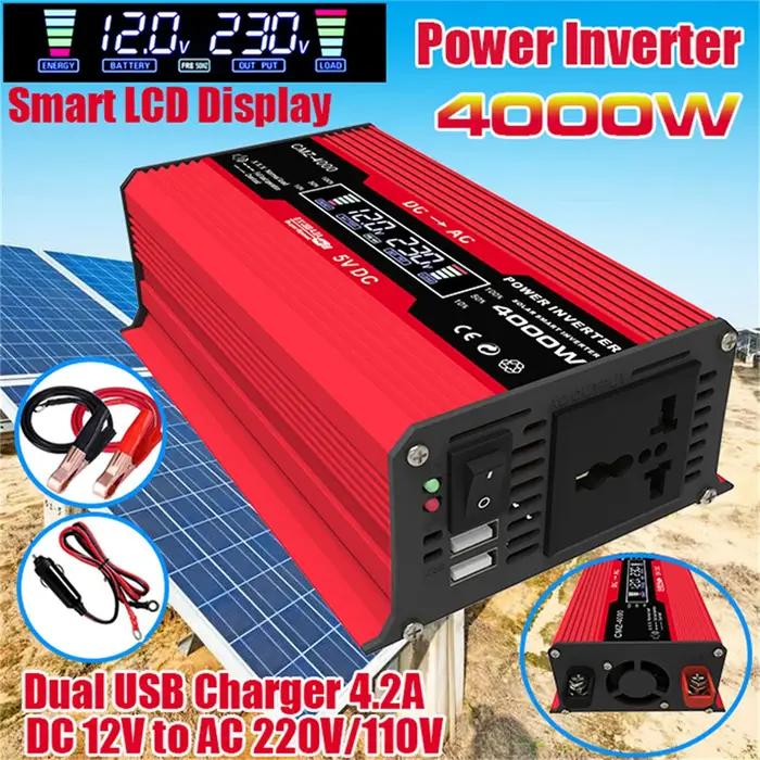 Onduleur à onde sinusoïdale modifié 4000W cc 12V à AC 110V/220V, affichage LCD, convertisseur de pui