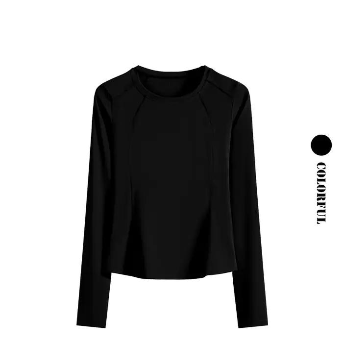 Chemise de sport femme manches longues séchage rapide - Haut gym yoga running avec poche arrière
