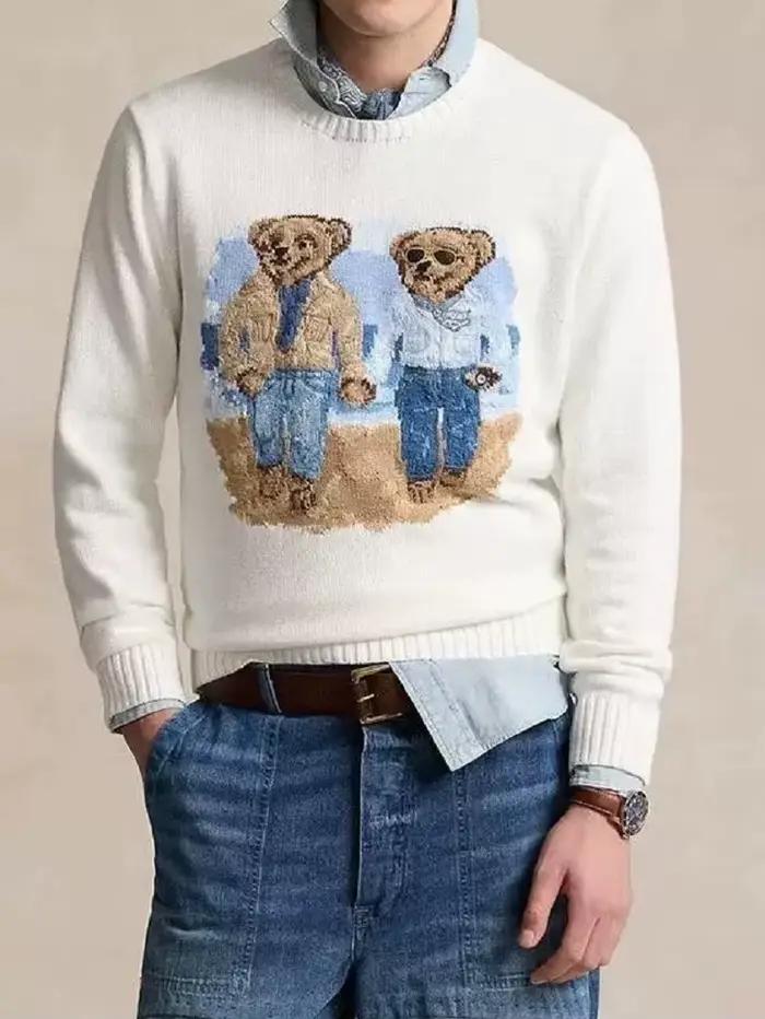 Hommes dessin animé Cowboy femmes automne et hiver pull de noël broderie ours à manches longues tric