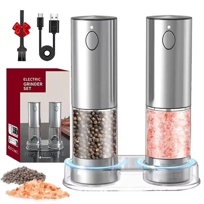 Moulin à poivre électrique en acier inoxydable, moulin à sel et à poivre, Rechargeable par USB, gros