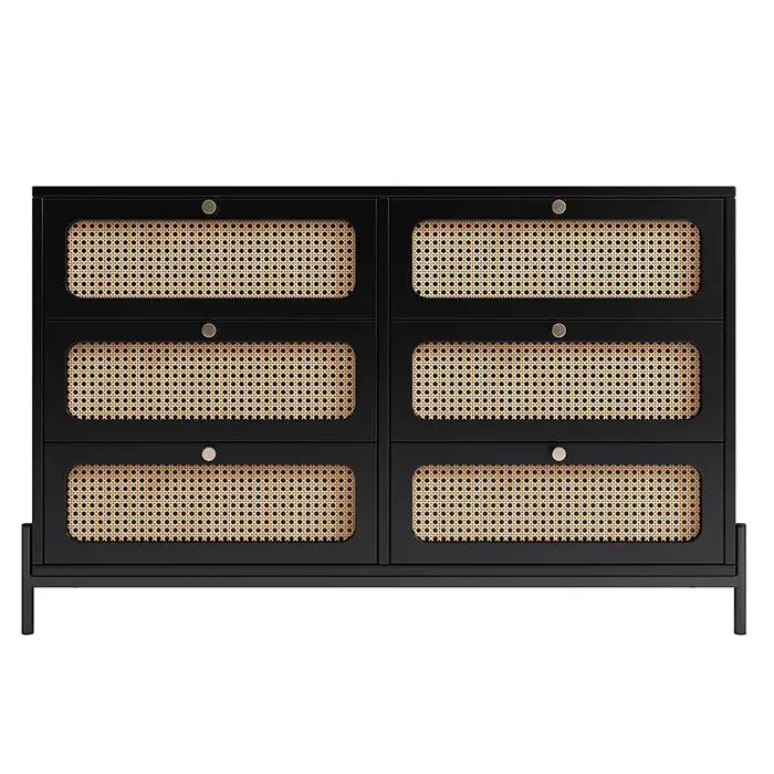 Placard en bois de rotin de cannage moderne, commode 6 MELfur ser, armoire de rangement en bois, buf