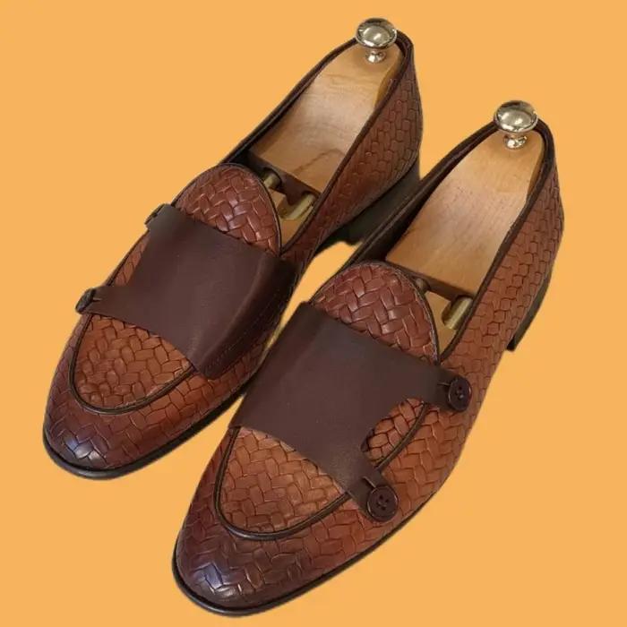 Mocassins d'affaires en cuir PU pour hommes, chaussures provoqué en tricot, marron, noir, fait à la