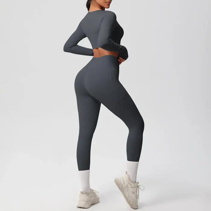 Ensemble de sport et yoga uni pour femme Hamidou – Haut de sport slim avec coussinets de poitrine et