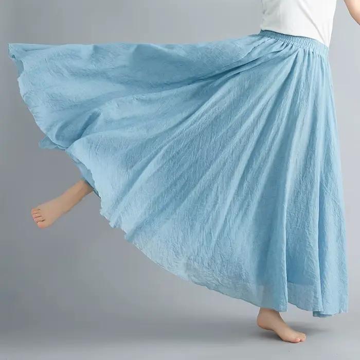 Robe littéraire en coton et lin pour fille Mori, 28 couleurs, taille élastique, jupe d'extension tra
