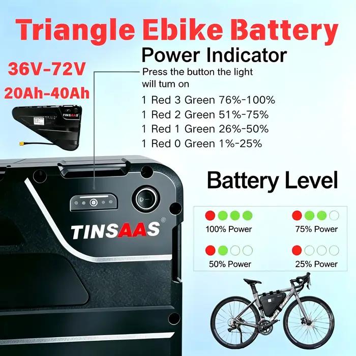 Batterie Triangulaire Vélo Électrique 21700 Cellules 21700 Tensions 36V 48V 52V 60V 72V Longue Distance Moteurs 250W 3000W