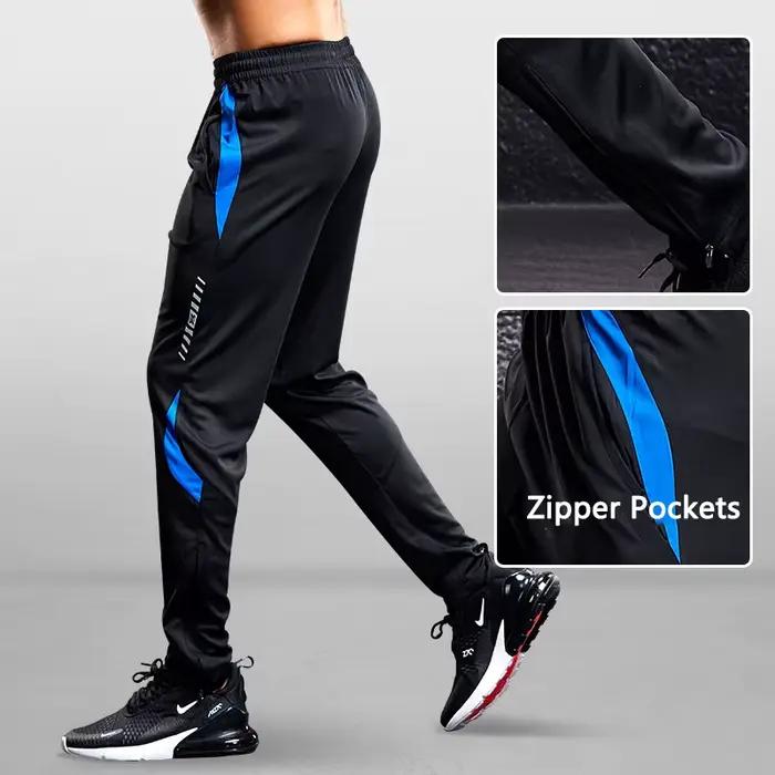 Pantalon de sport avec poches zippées pour homme, leggings de course, de football, d'entraînement, d