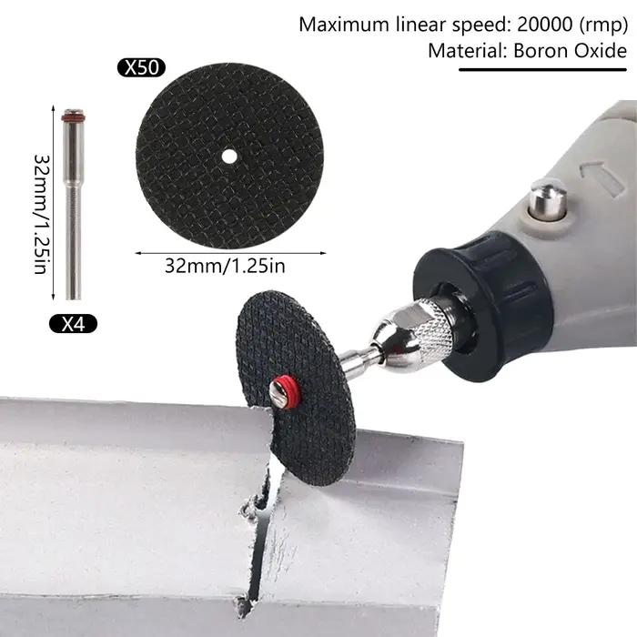 Disque de coupe abrasif 32mm, outil en fibre de verre + 4 mandrins rotatifs pour accessoires Dremel,
