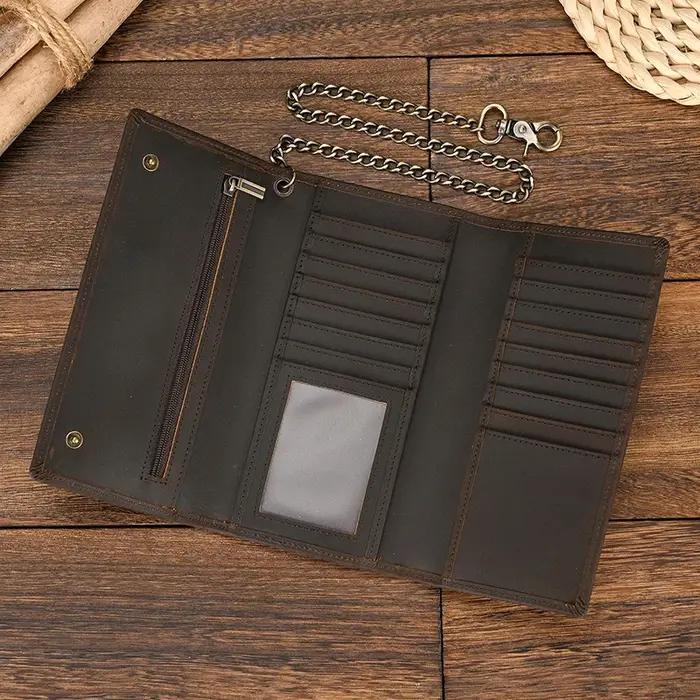 Porte-monnaie à pince en cuir véritable pour homme, portefeuille multi-cartes avec fer JOWrist, port