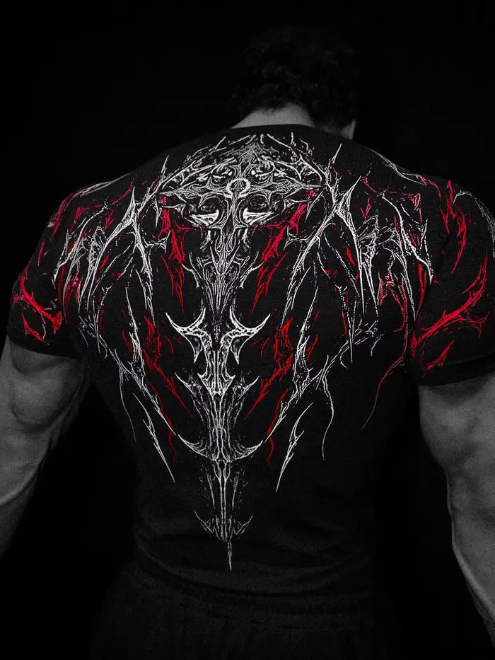 T-shirt de sport imprimé à compression à séchage rapide pour homme Dark Dragon Slayer, nouvelle coll