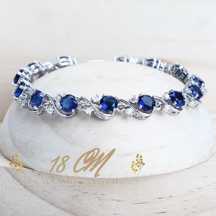 Ensembles de bijoux en zircon bleu pour femmes, en argent Sterling 925, Costume de mariage, bijoux,
