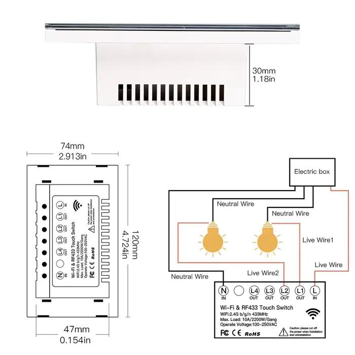 MOES-Commutateur de panneau en verre intelligent, Smart Life, Tuya App, Multi Control Association, C