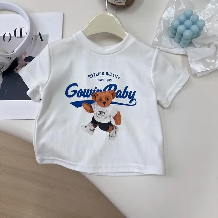 Ensemble de vêtements d'été pour filles, T-Shirt à manches courtes + jupe à carreaux imprimé ours de