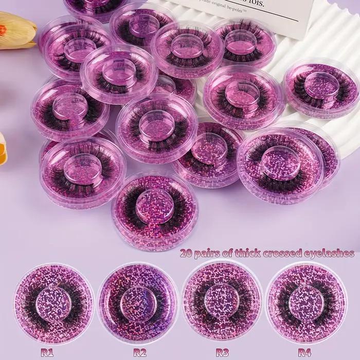 20 paires 4 Styles vaporeux Faux vison Faux cils mélangés dramatiques épais bouclés moelleux bande c