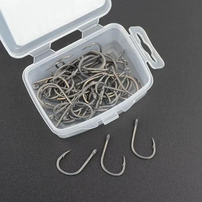 Hirisi 50 Pièces Hameçons de pêche carpe à revêtement barbelé avec oeil Conception au Japon en acier à haute teneur en c