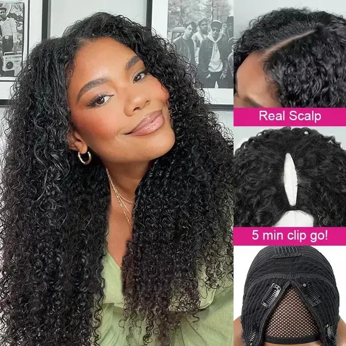 Perruque Brésilienne Bouclée en V pour Femme, Cheveux Humains Remy, Deep Wave, 250% Sans Colle, 30 3