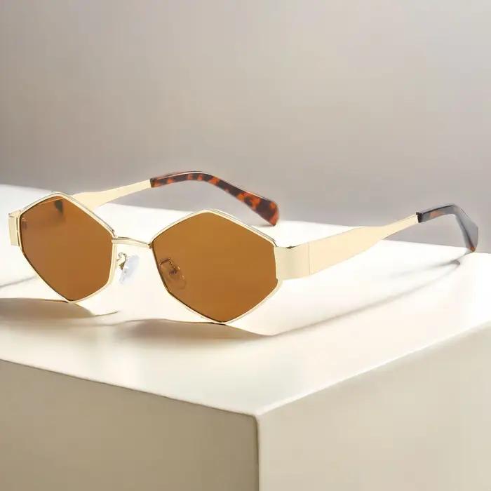 Lunettes de soleil hexagonales pour femmes et hommes, Design de marque de luxe, polygone Unique, Vin