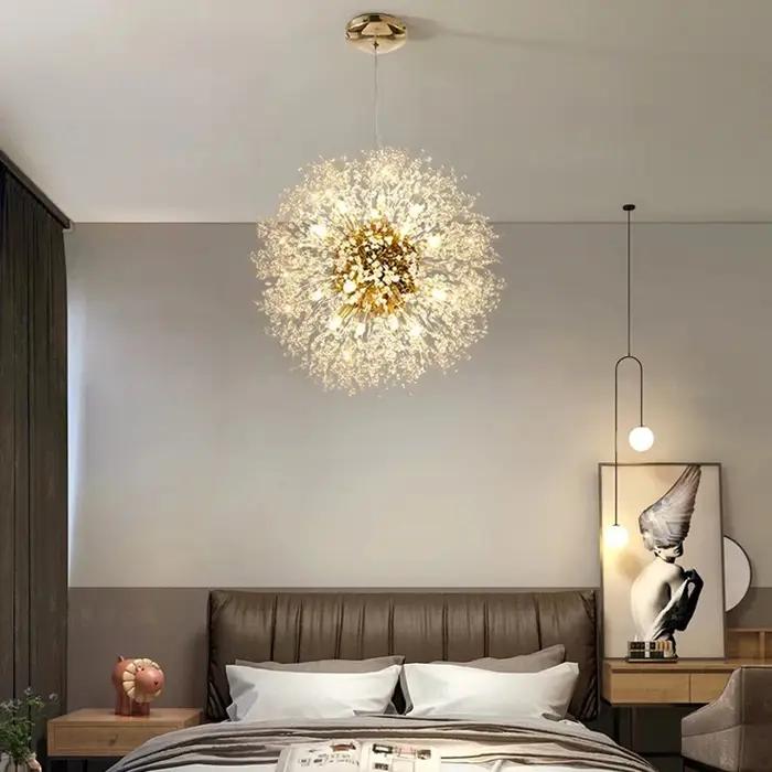 Lustre pissenlit doré moderne et luxueux, salon, salle à manger, chambre à coucher, étoile, boule de