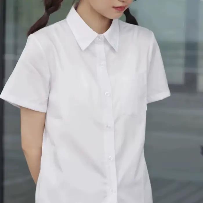 Chemise blanche classique décontractée, style preppy basique, coupe ample, chemisier simple à manche