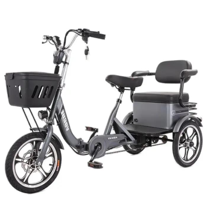 Tricycle electrique pliant Elmain pour famille adulte avec paniers avant arriere ideale pour balades et promenades quotidiennes
