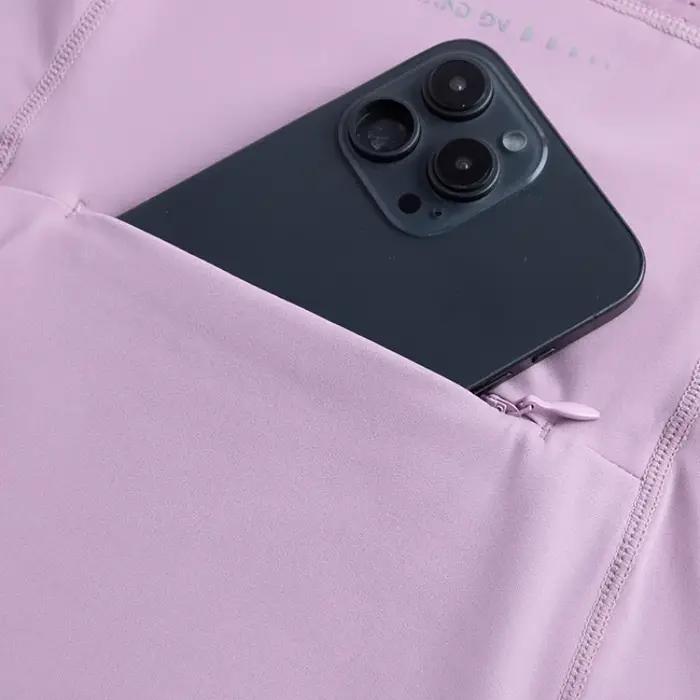 Chemise de sport pour femme manches longues séchage rapide gym yoga running avec poche arrière zippée pour le rangement des petits objets essentiels