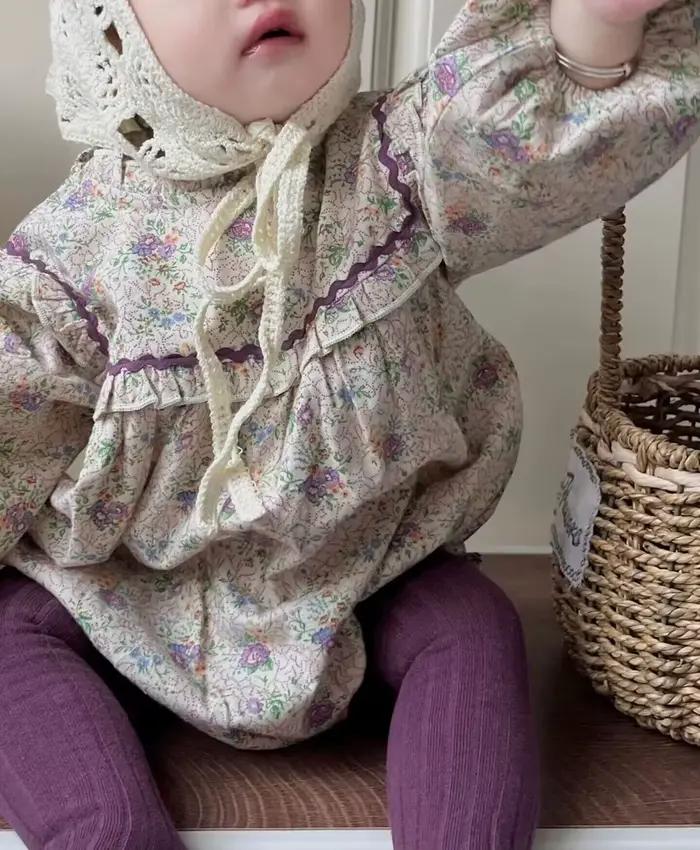 Combinaisons pour bébé fille, vêtements de printemps, Vintage, élégant, à volants floraux, manches l