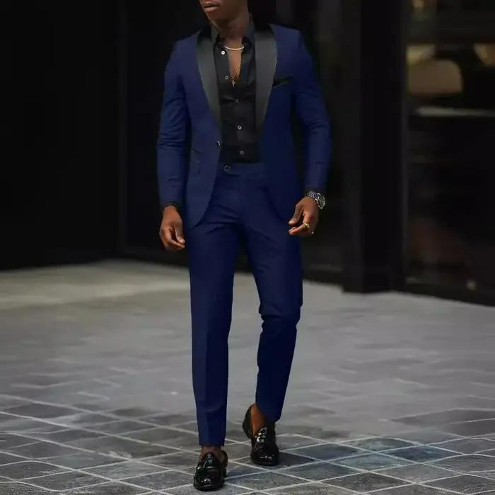 Ensemble 2 pièces KIDWHXR pour homme : Blazer patchwork à simple boutonnage et pantalon uni slim – T
