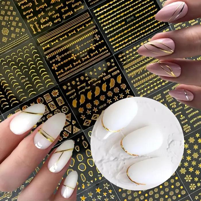 Autocollants pour ongles en or, 30 feuilles, autocollants 3D auto-adhésifs pour ongles, ligne dorée,