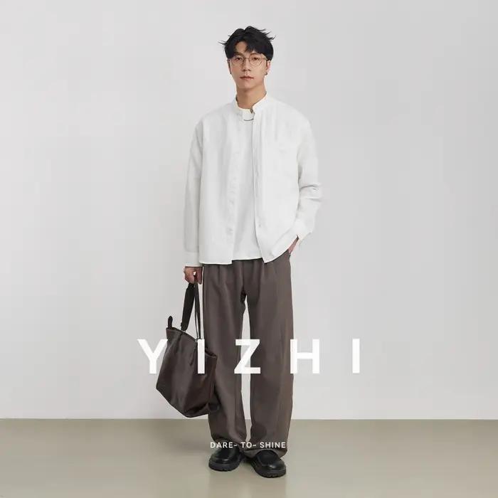 Chemise décontractée pour homme en lin, style chinois, col montant, printemps 2026, légèrement ample