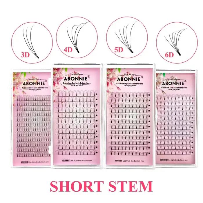 ABONNIE Extensions de cils russes pré-faits en éventail à tige courte 3D/4D/5D/6D, extensions de cil