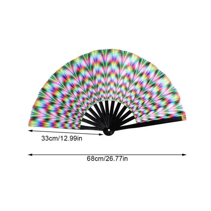 Grand éventail Rave pliant à main de 33cm, Chinease/dégradé japonais, coloré, réfléchissant, pliable