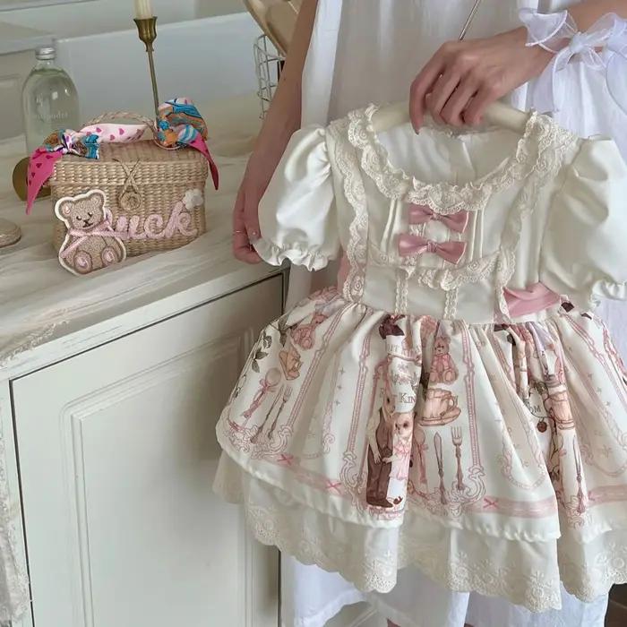 Robe d'été pour filles, nouvelle collection, manches bouffantes, princesse, style féerique, ours lol