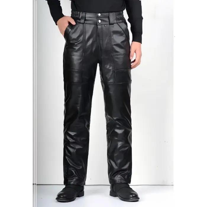 Pantalon en cuir de vache véritable pour hommes, coupe ample, chaud, coupe-vent, pour moto, pour l'e