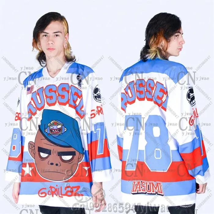 Nouveau maillot de hockey GORILLAZ 2026, col en V, ample et tendance, style hip-hop streetwear, t-sh
