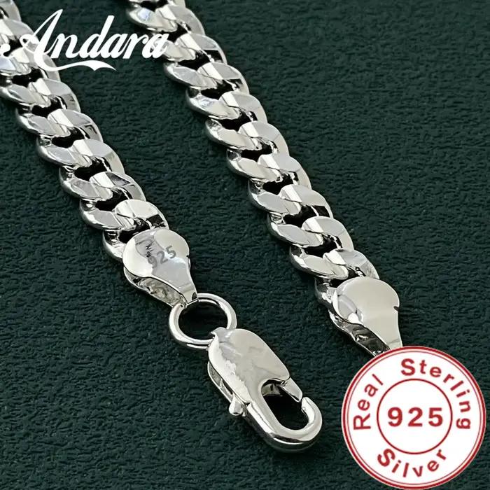 Breloque en argent Sterling 925 de haute qualité, chaîne de 7MM, bracelets et colliers, ensemble de