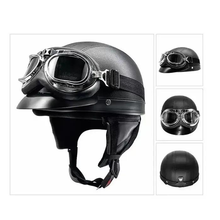 Casque de moto semi-ouvert rétro casque de moto et visière lunettes UV moto cross-country moto demi-