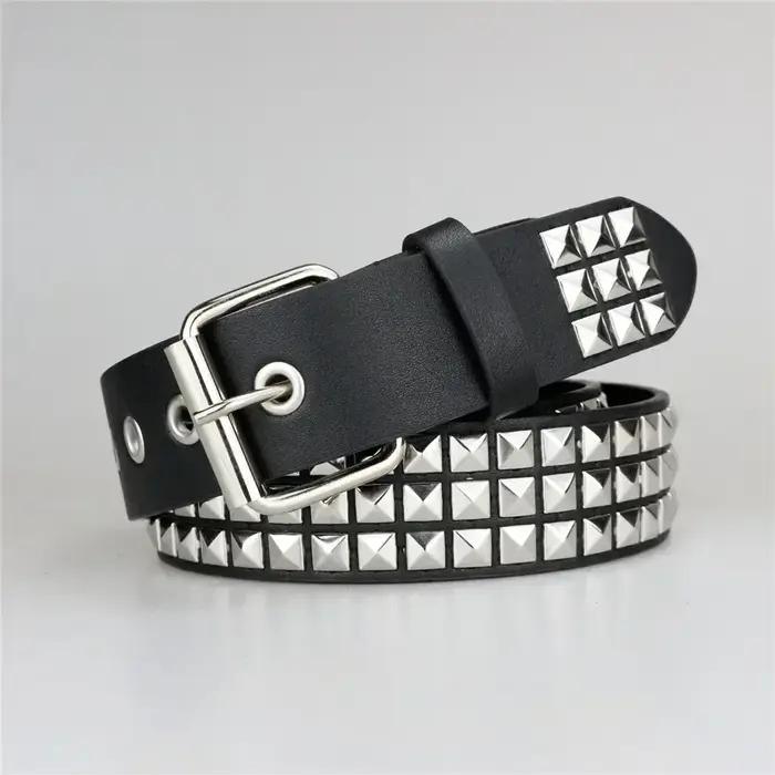 Nouvelle ceinture à rivets carrés 2026, ceinture en métal à pyramides, ceinture punk pour hommes et