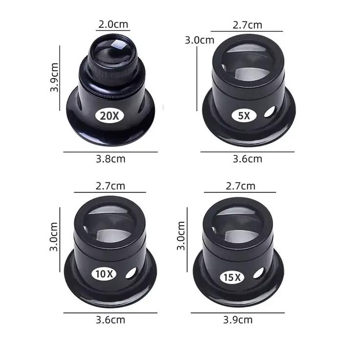 4 pièces/ensemble Loupe monoculaire montre réparation Loupe oculaire Loupes 5X 10X 15X 20X lentille