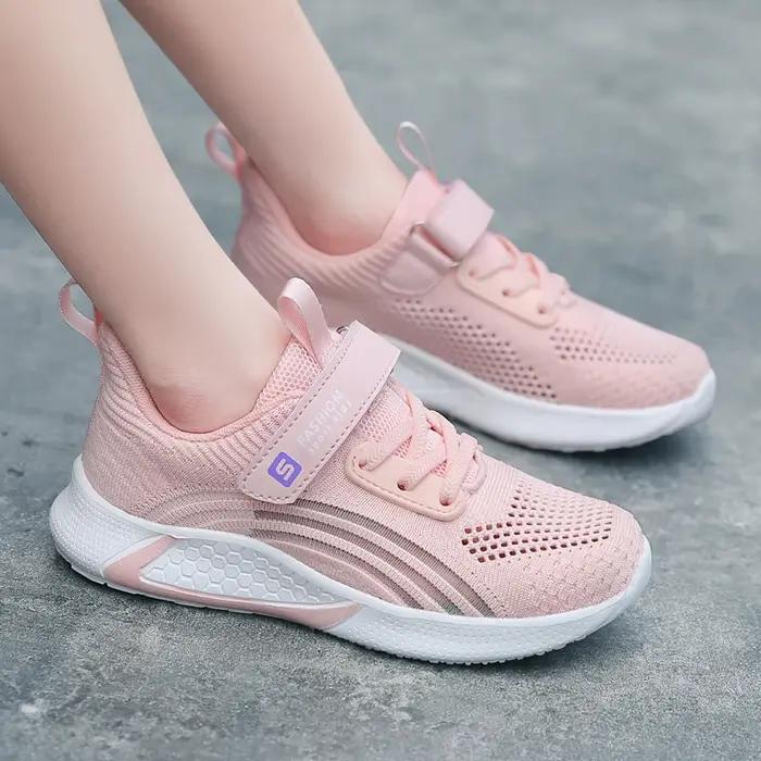 Chaussures de Course en Maille Blanche pour Fille, Baskets de dehors Légères et Colorées, à la Mode,