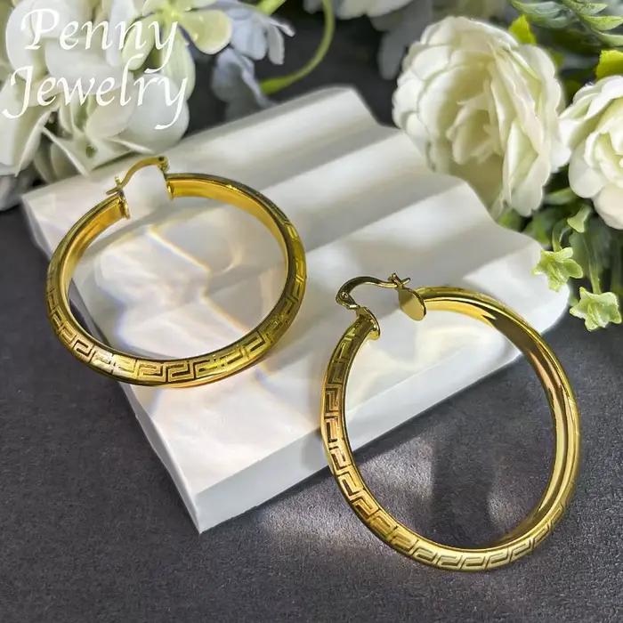 Grand rond plaqué or 18 carats boucles d'oreilles pour femmes cuivre Vintage cercle boucle d'oreille