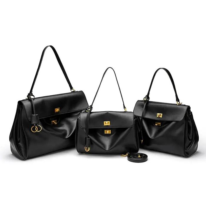Sac fourre-tout de luxe pour femme en cuir microfibre, avec boucle dorée, sac à bandoulière et sac à