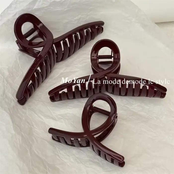 Pince à cheveux rétro rouge foncé légèrement ivre, épingle à cheveux croisée de tempérament, grand d