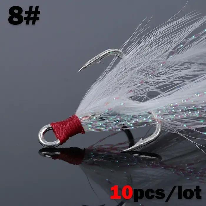OUTKIT 10 pièces leurre triple crochets 4X force avec plume matériel de pêche crochet plus fort en a