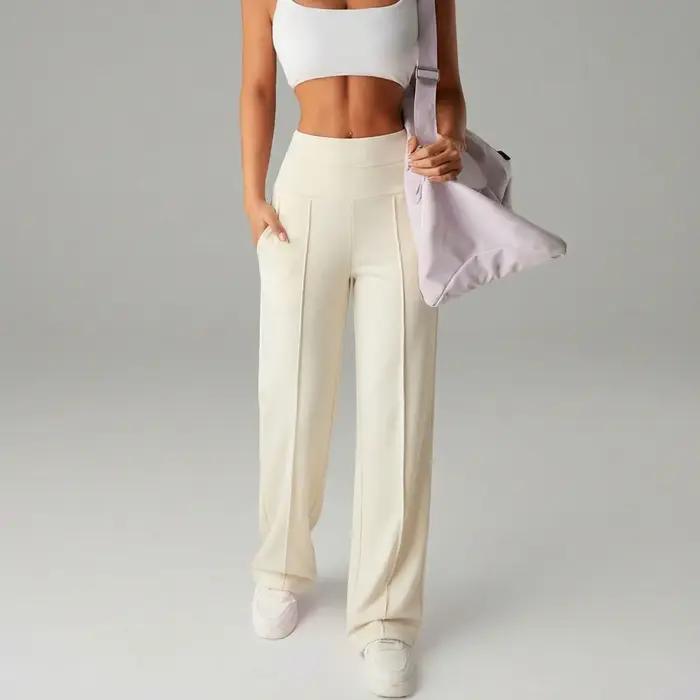 STOUREG Pantalon de yoga taille haute pour femme, pantalon d'entraînement ample à jambes larges avec