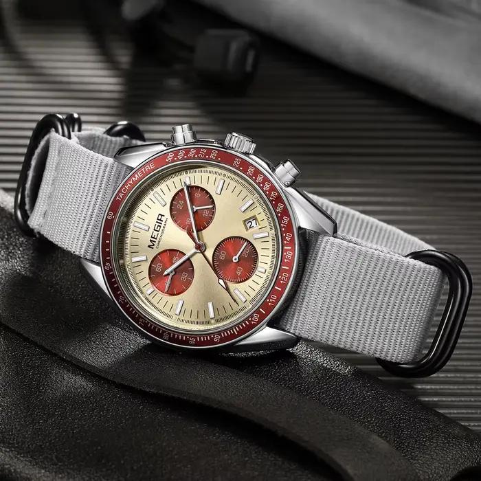 MEGIR nouvelles montres de luxe pour hommes toile tissage bracelet Sport automatique chronographe Qu