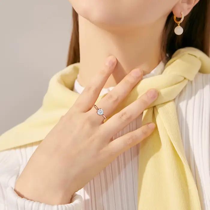 Szjinao – bague en Moissanite couleur D, 1ct, 2ct, 3ct, 5ct, en or Rose pour femmes, bijoux de fianç