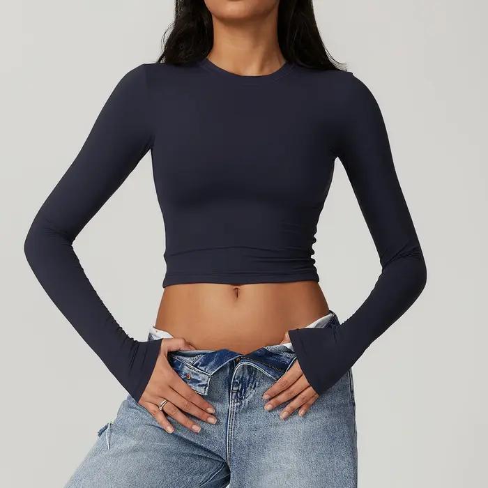 Femmes Yoga chemises haut court manches longues chemises pour femmes Yoga manches longues sport Fitn