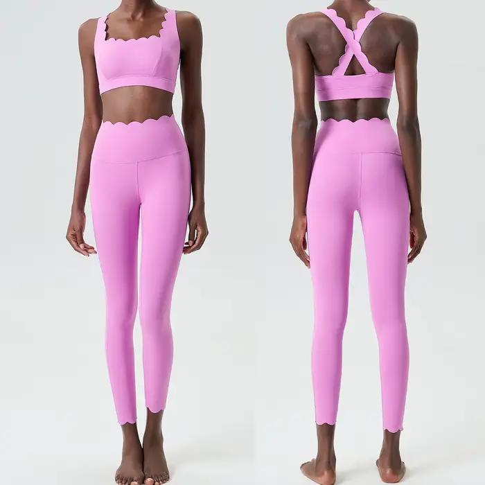 Ensemble de vêtements de yoga pour femmes leggings taille haute haut antichoc survêtements d'exercice fitness extensibles entraînement sportif deux pièces